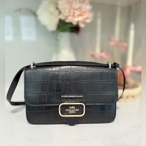 Coach Black Croc-Embossed Shoulder Bag